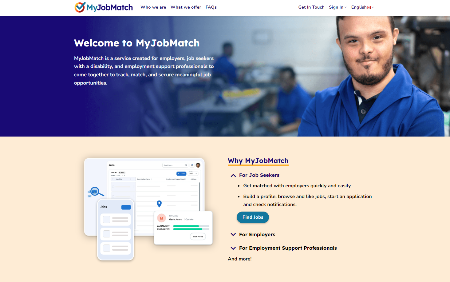 screen shot of myjobmatch website home page