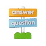 "Answer Question" on a post with fake grass at the bottom. Answer is on an orange plank and question is on a blue plank.